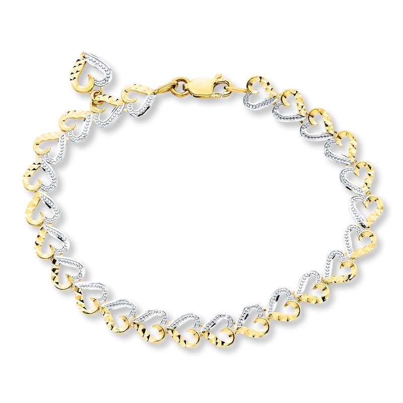 Main Image 1 of Heart Link Bracelet 10K Two-Tone Gold 7&quot;