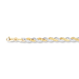 Braided Snake Chain Bracelet Solid 14K Two-Tone Gold 7.25"