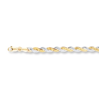Braided Snake Chain Bracelet Solid 14K Two-Tone Gold 7.25"