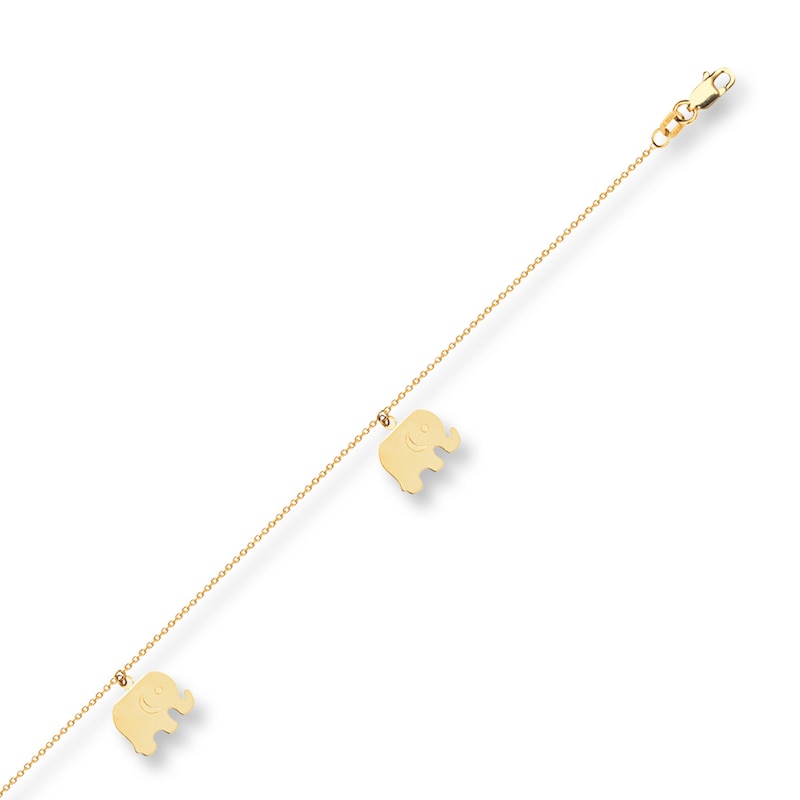 Main Image 1 of Elephant Anklet 14K Yellow Gold 10"