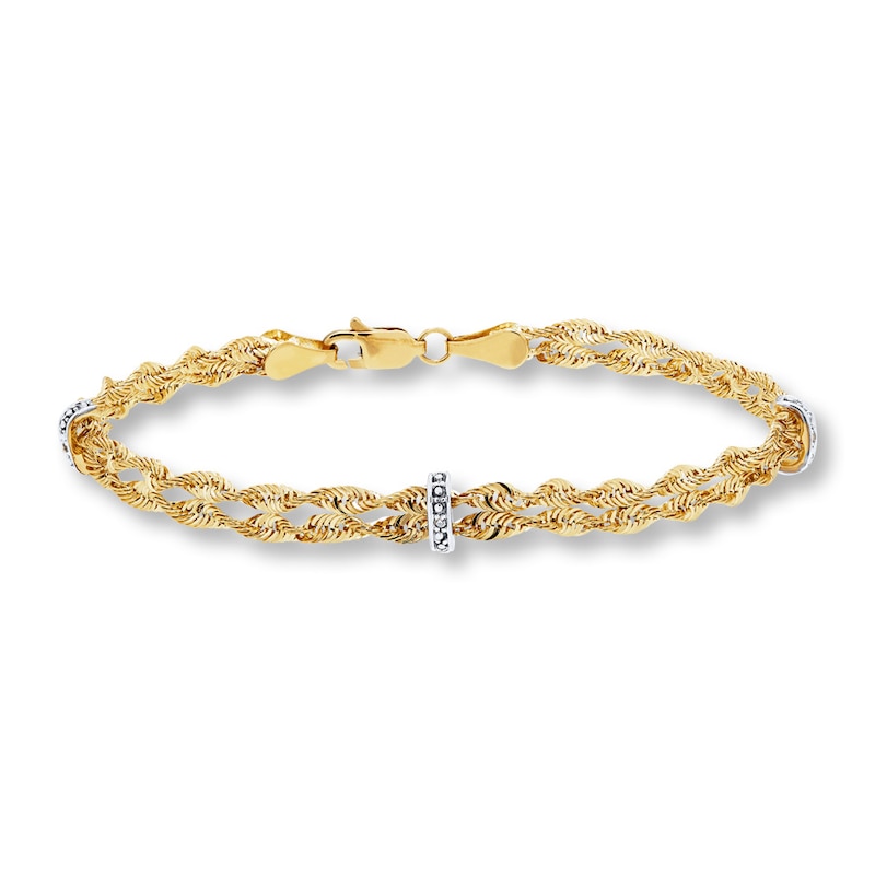 Main Image 2 of Rope Chain Bracelet Round Diamonds Hollow 10K Two-Tone Gold 7.5&quot;
