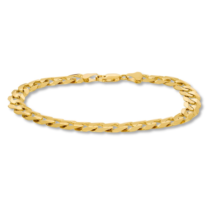 Solid Cuban Curb Chain Bracelet 14K Yellow Gold 9