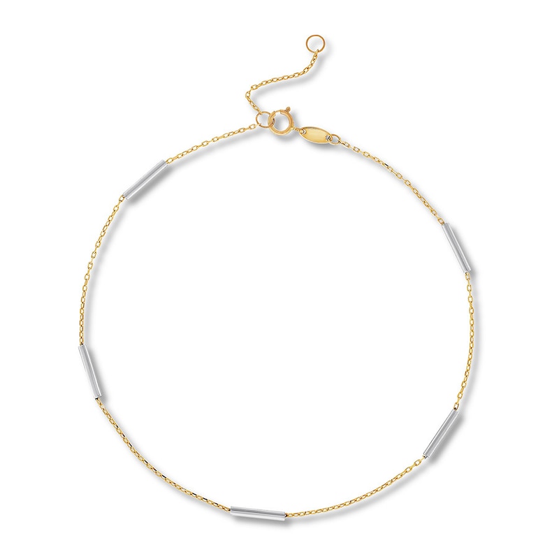 Main Image 1 of Bar Anklet 10K Two-Tone Gold 10&quot;
