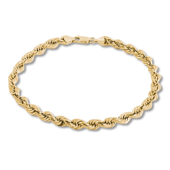 Hollow Rope Chain Bracelet 14K Yellow Gold 8.5" Length