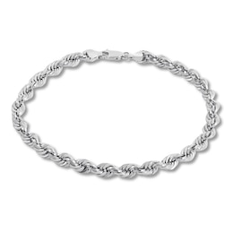 Hollow Rope Chain Bracelet 14K White Gold 8.5" Length
