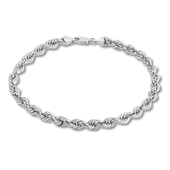 Hollow Rope Chain Bracelet 14K White Gold 8.5" Length