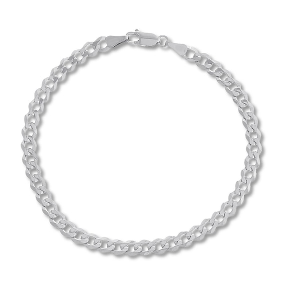 Curb Chain Bracelet 3.7mm Solid 14K White Gold 8"