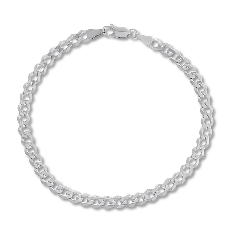 Main Image 1 of Curb Chain Bracelet 3.7mm Solid 14K White Gold 8&quot;