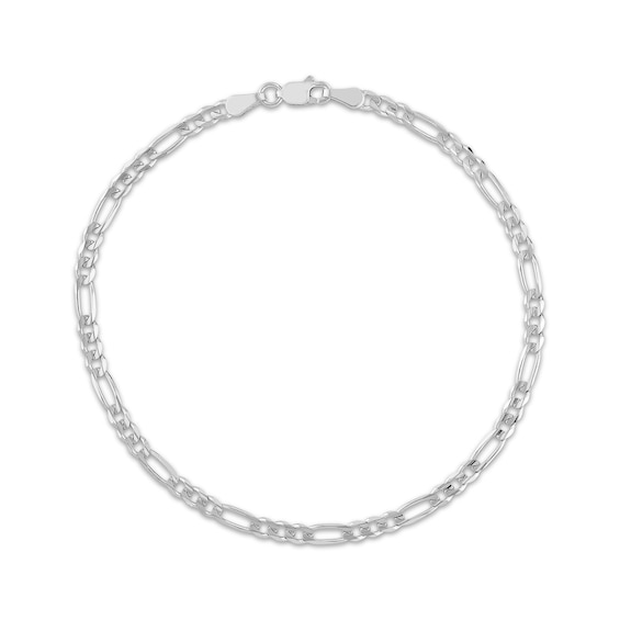 Figaro Link Bracelet 3.2mm Solid 14K White Gold 8"