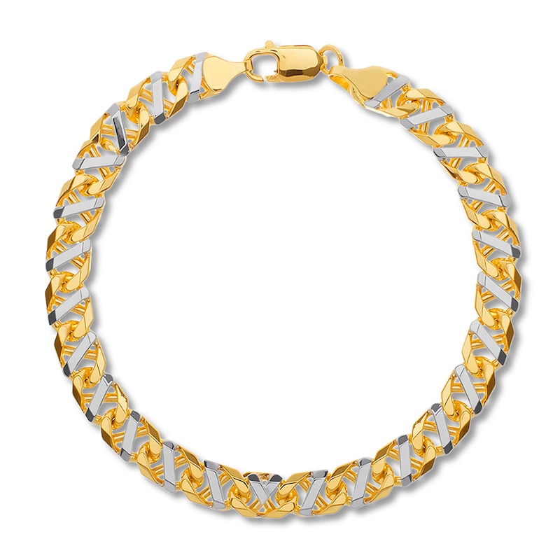 Solid Link Bracelet 14K Two-Tone Gold 8.5" with 360