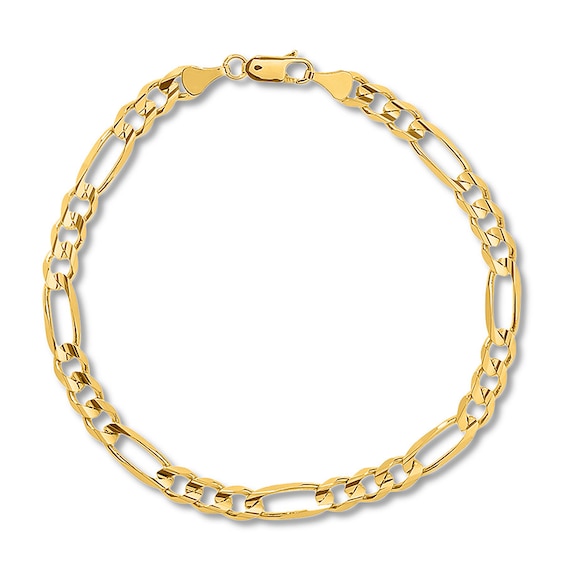 Figaro Link Bracelet Solid 14K Yellow Gold 8.5"