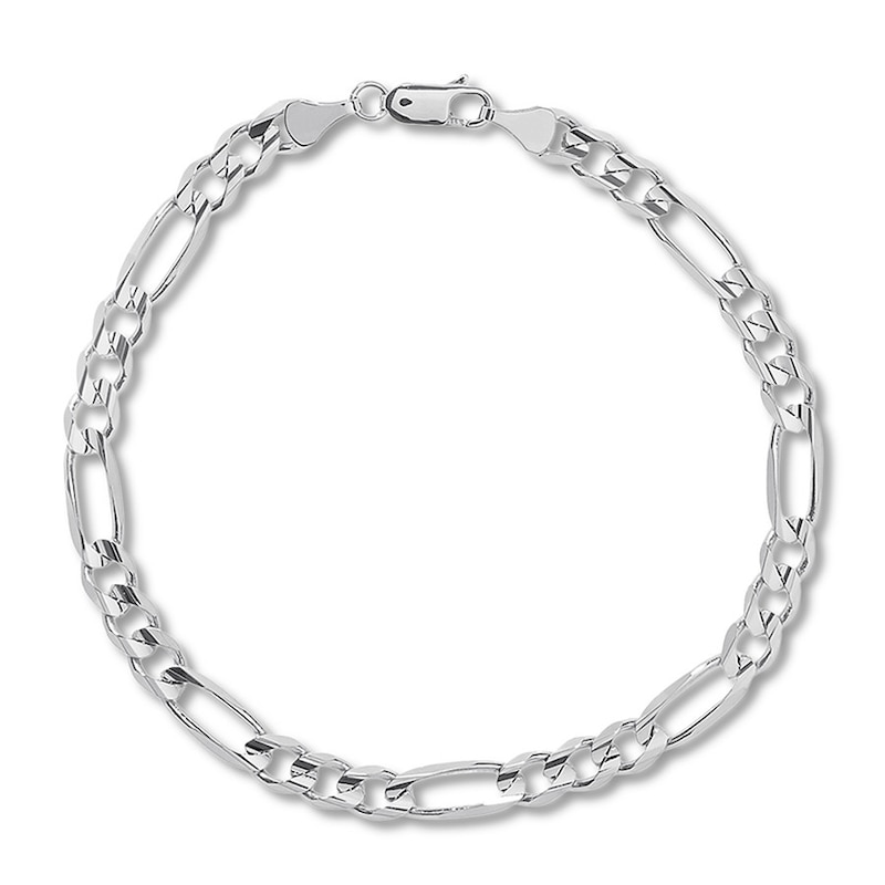 Solid Figaro Link Bracelet 14K White Gold 8.5"