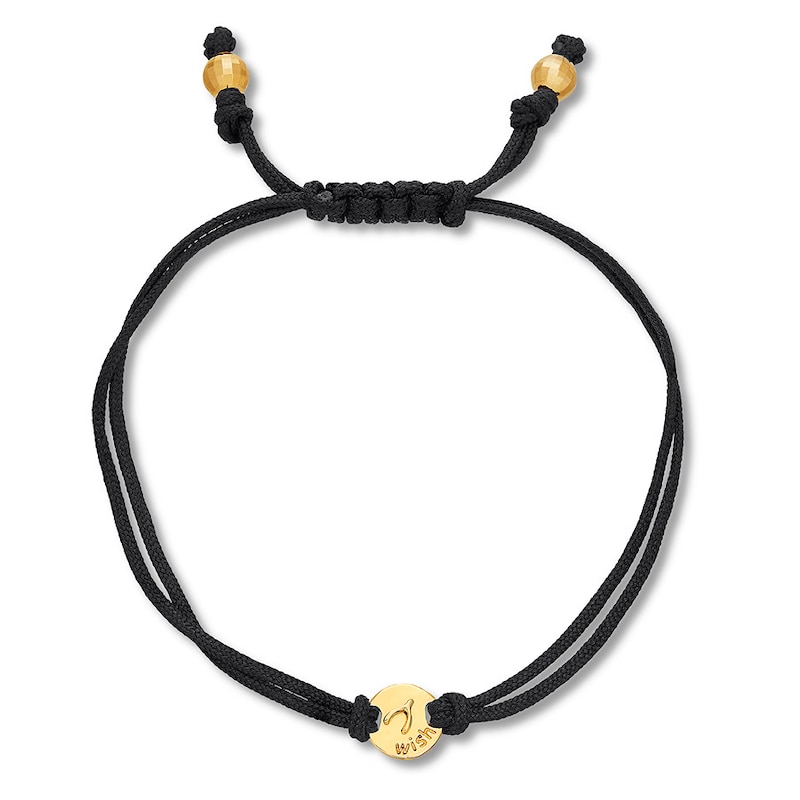 "Wish" Bolo Bracelet 10K Yellow Gold/Black Cord Adjustable