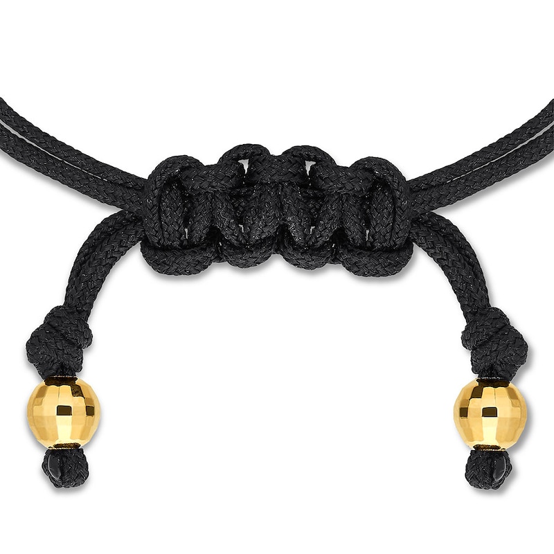 "Wish" Bolo Bracelet 10K Yellow Gold/Black Cord Adjustable