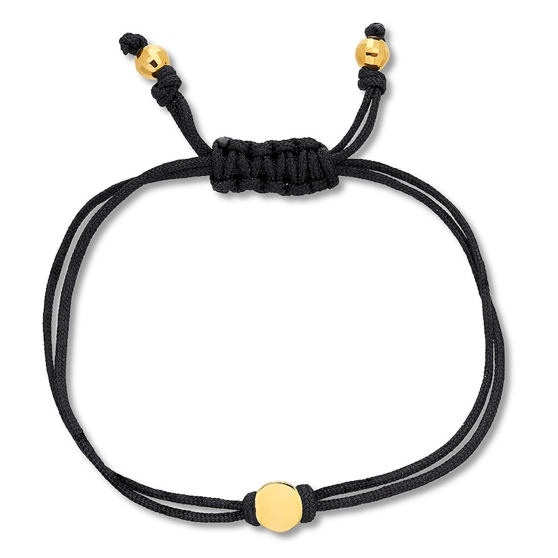 Disc Bolo Bracelet 10K Yellow Gold/Black Cord Adjustable