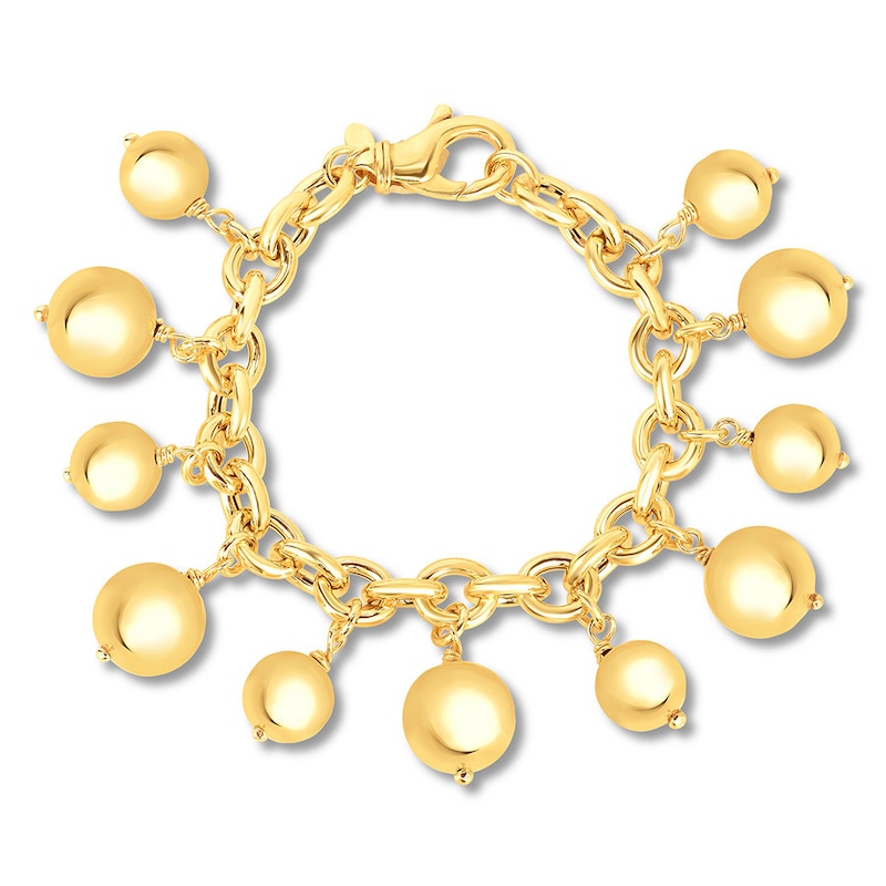 Dangling Bead Bracelet Bronze & 14K Yellow Gold-Plated 7.5"