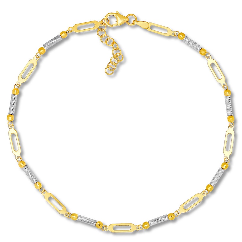 Main Image 1 of Solid 10K Two-Tone Gold Anklet Adjustable 10&quot;