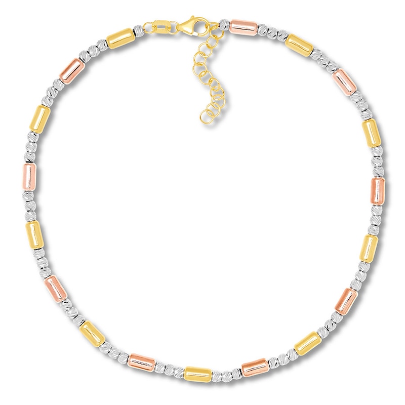 10K Tri-Color Gold Anklet Adjustable 10"