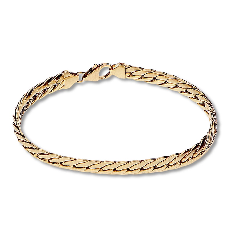 Main Image 1 of Herringbone Chain Bracelet Hollow 14K Yellow Gold 7.5&quot;