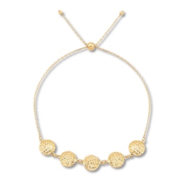 Textured Circle Bolo Bracelet 10K Yellow Gold 9.5"