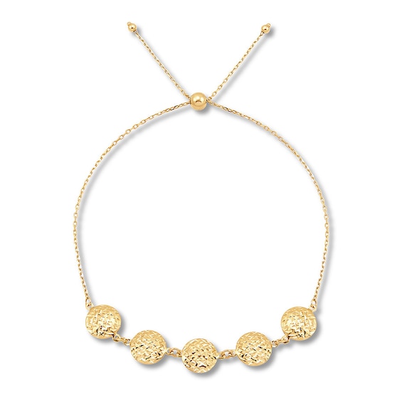 Textured Circle Bolo Bracelet 10K Yellow Gold 9.5"
