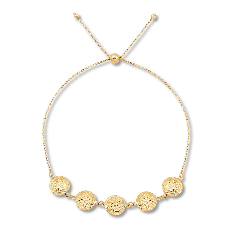 Textured Circle Bolo Bracelet 10K Yellow Gold 9.5"