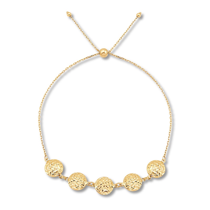 Main Image 1 of Textured Circle Bolo Bracelet 10K Yellow Gold 9.5&quot;