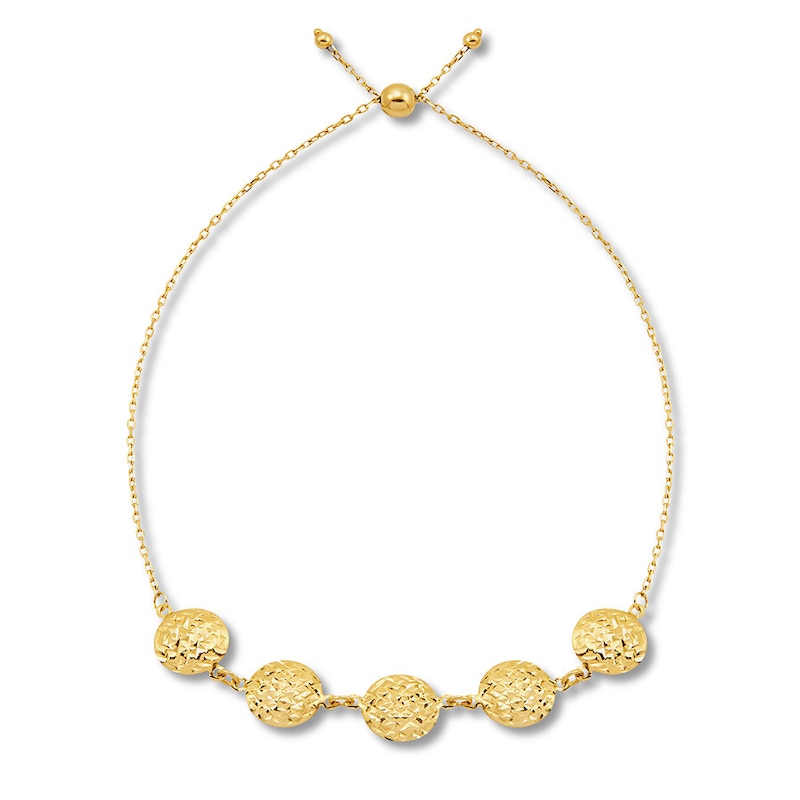 Textured Circle Bolo Bracelet 10K Yellow Gold 9.5"