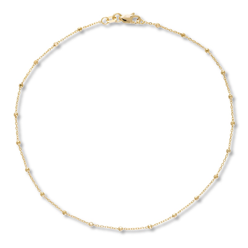 Beaded Station Anklet 14K Yellow Gold 10"