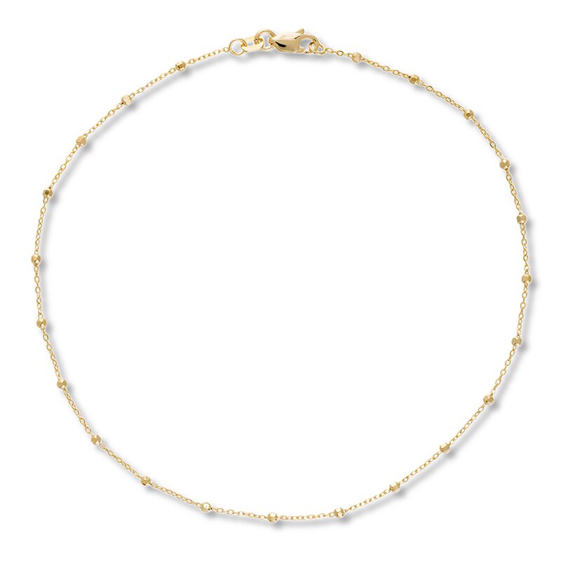 Main Image 1 of Beaded Station Anklet 14K Yellow Gold 10&quot;
