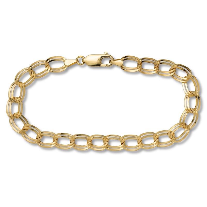 Double Oval Hollow Link Bracelet 10K Yellow Gold 7.5"