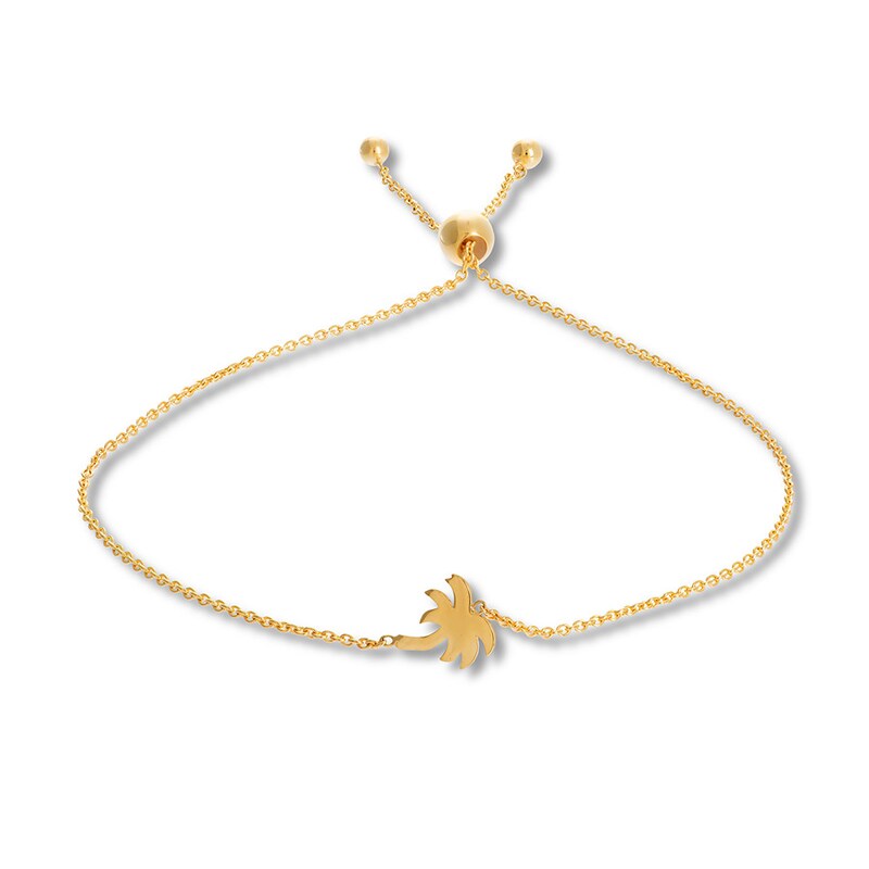 Palm Tree Bolo Bracelet 14K Yellow Gold 9.5"