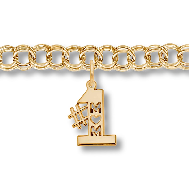 #1 Mom Rembrandt Charms Bracelet 14K Yellow Gold 7"
