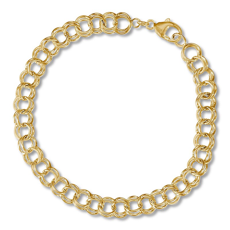 Main Image 1 of Double Link Rembrandt Charms Bracelet 14K Yellow Gold 7&quot;