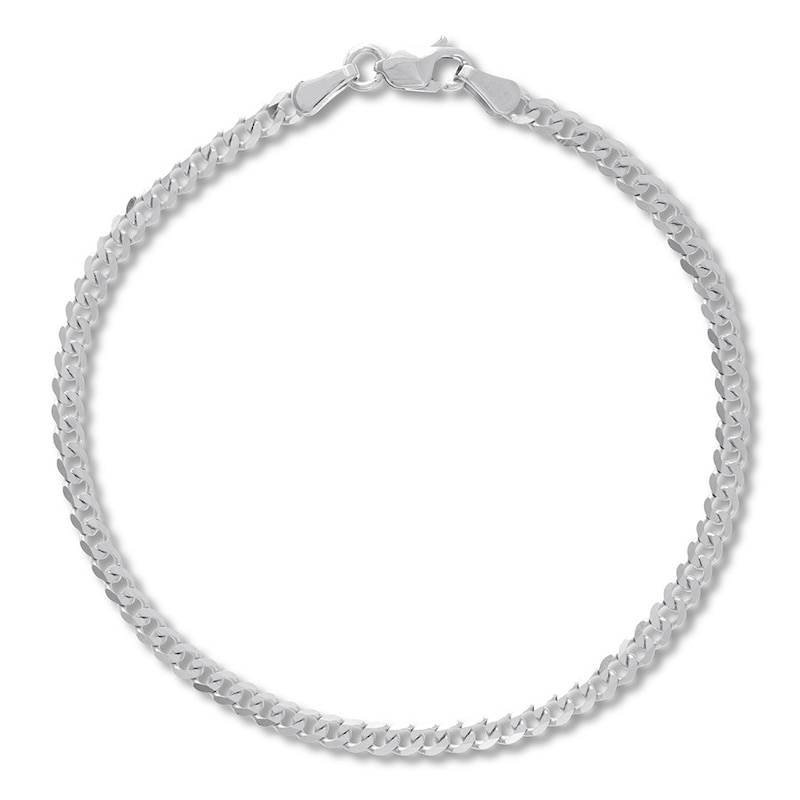 Solid Curb Chain Bracelet 14K White Gold 7.25"