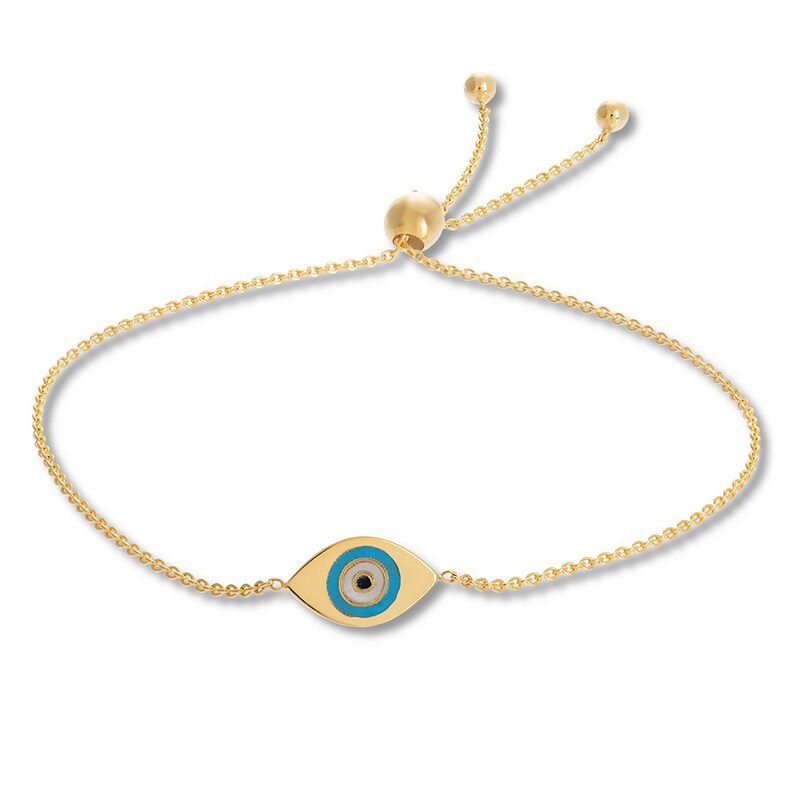 Main Image 1 of Evil Eye Bolo Bracelet 14K Yellow Gold & Enamel 9.5&quot;