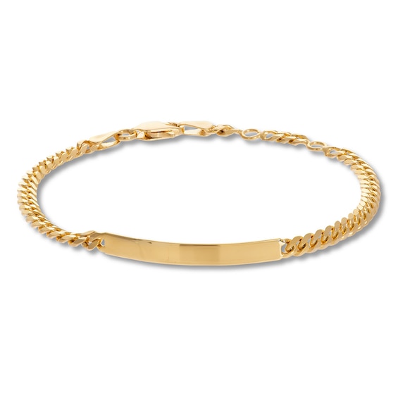 Bar & Curb Chain Bracelet 14K Yellow Gold 7.25