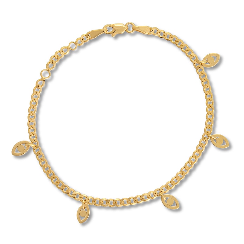 Evil Eye Charm Bracelet 14K Yellow Gold 7.25"