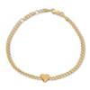 Heart Curb Chain Bracelet 14K Yellow Gold 7.25"