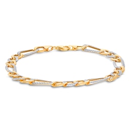 Figaro Chain Bracelet Semi-Solid 10K Two-Tone Gold 8.5"