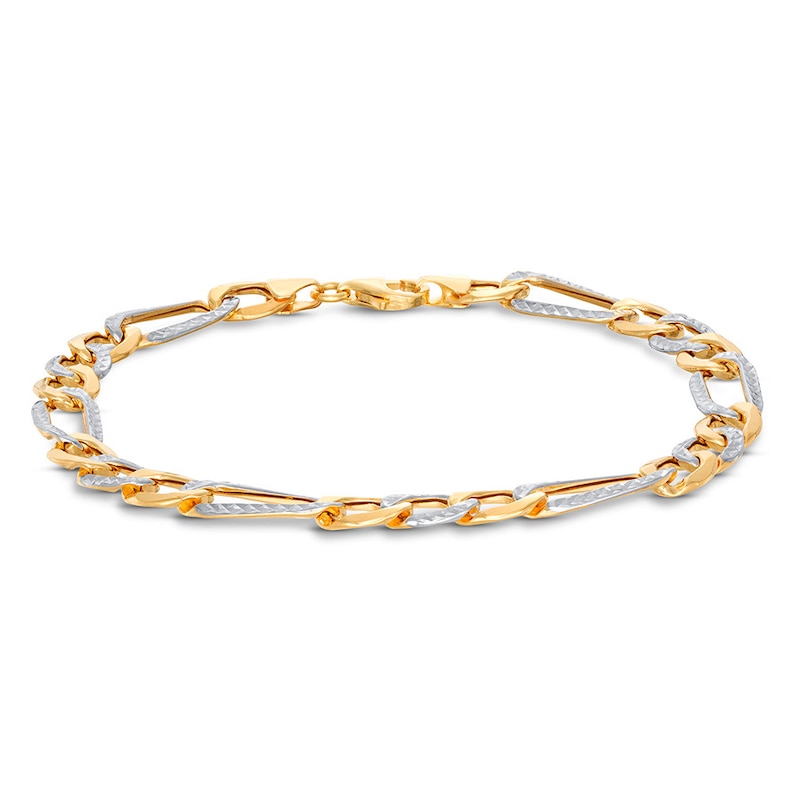 Figaro Chain Bracelet 10K Two-Tone Gold 8.5"