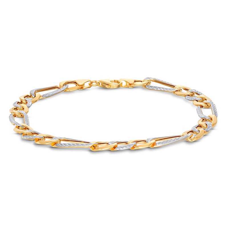 Main Image 1 of Figaro Chain Bracelet Semi-Solid 10K Two-Tone Gold 8.5&quot;