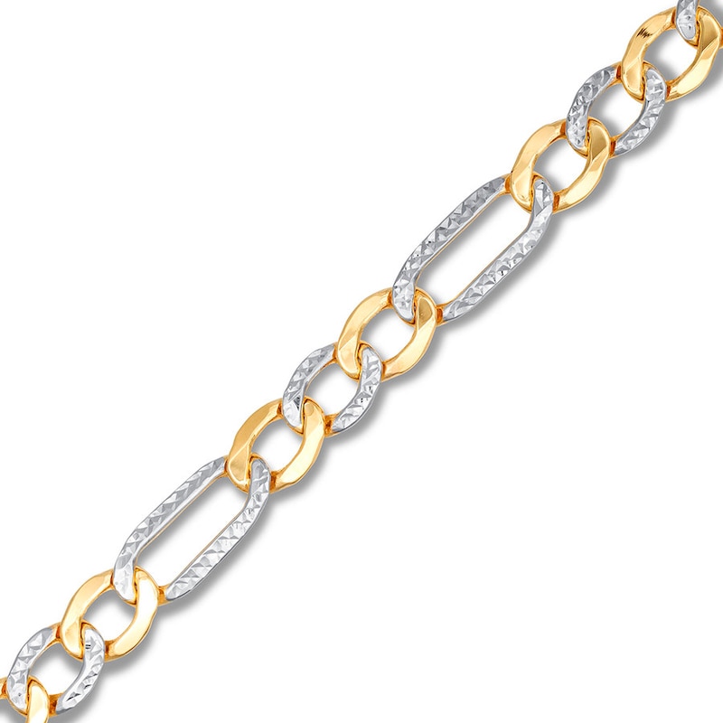 Main Image 2 of Figaro Chain Bracelet Semi-Solid 10K Two-Tone Gold 8.5&quot;