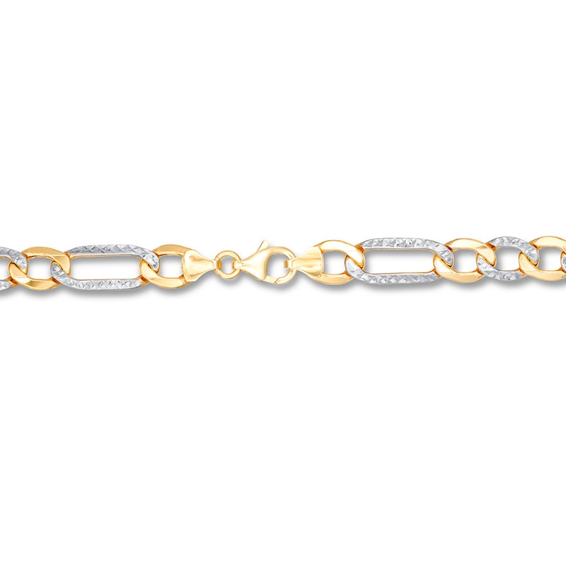 Main Image 3 of Figaro Chain Bracelet Semi-Solid 10K Two-Tone Gold 8.5&quot;