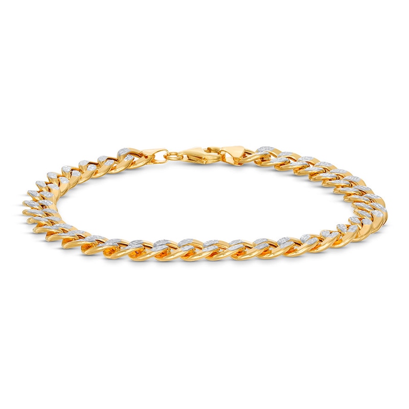 Semi-Solid Textured Curb Chain Bracelet 10K Two-Tone Gold 8.5"