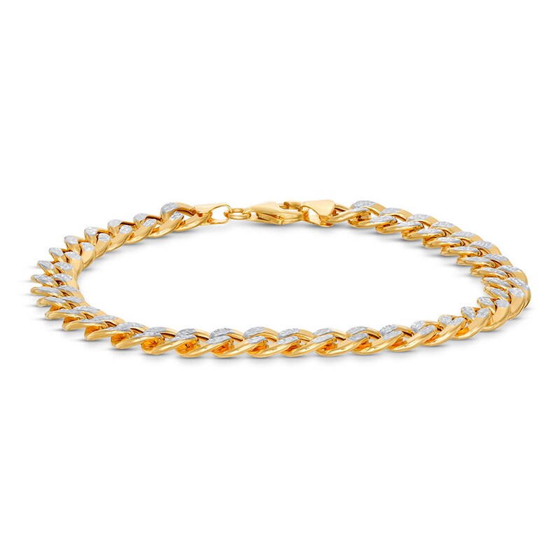 Main Image 1 of Textured Curb Chain Bracelet Semi-Solid 10K Two-Tone Gold 8.5&quot;