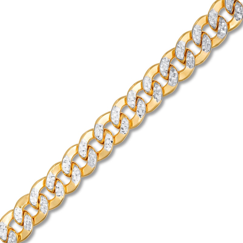 Semi-Solid Textured Curb Chain Bracelet 10K Two-Tone Gold 8.5"