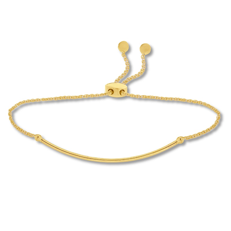 Curved Bar Bolo Bracelet 14K Yellow Gold 9.5" with 360