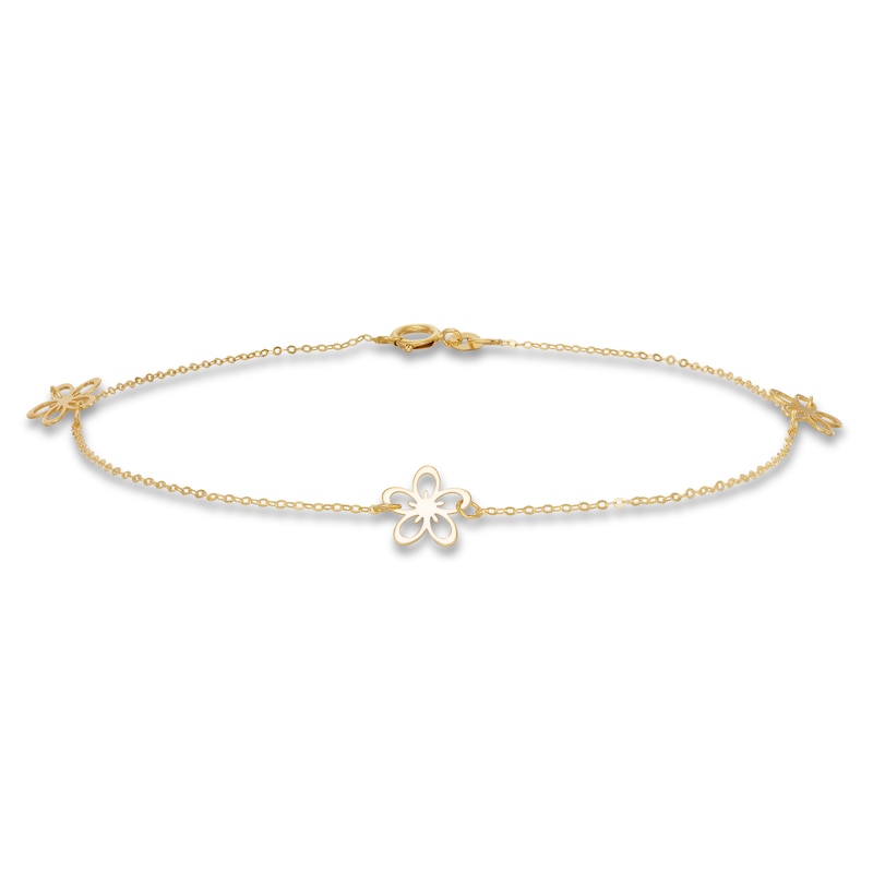 Main Image 1 of Flower Anklet 10K Yellow Gold 10&quot;