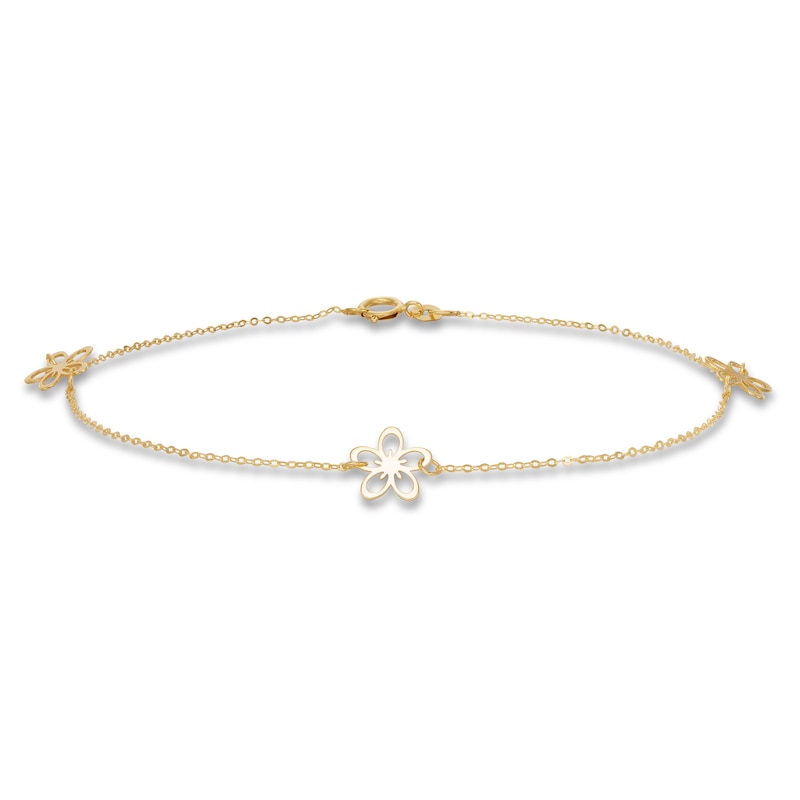 Flower Anklet 10K Yellow Gold 10"